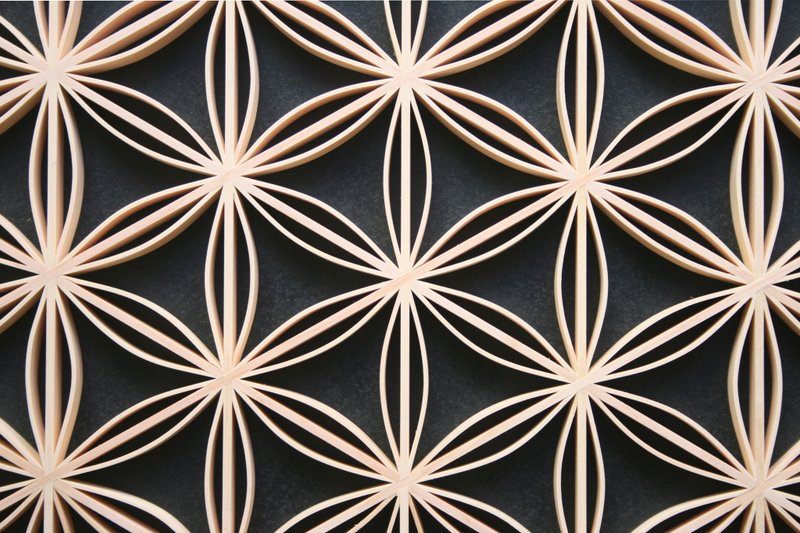 日本现代艺术面板 Shippou 图案日式艺术室内装饰 - 墙贴/壁贴 - 木头 卡其色