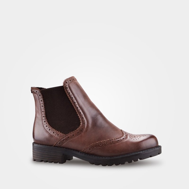 7B57 咖啡 牛津雕花 短靴 - 女款休闲鞋 - 真皮 