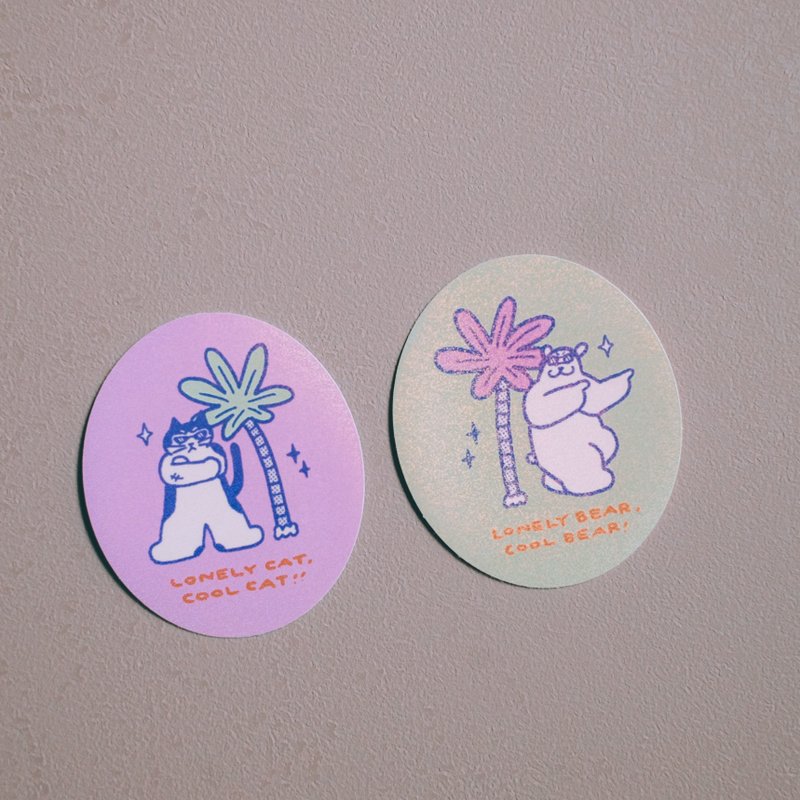 闪闪防水大贴纸 Lonely Cat & Lonely Bear - 贴纸 - 塑料 多色