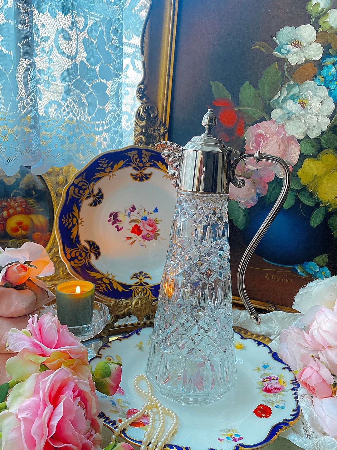 英国制古董手工水晶雕花镀银醒酒瓶水瓶花瓶果汁瓶冷水壶居礼名店 - 酒杯/酒器 - 水晶 透明