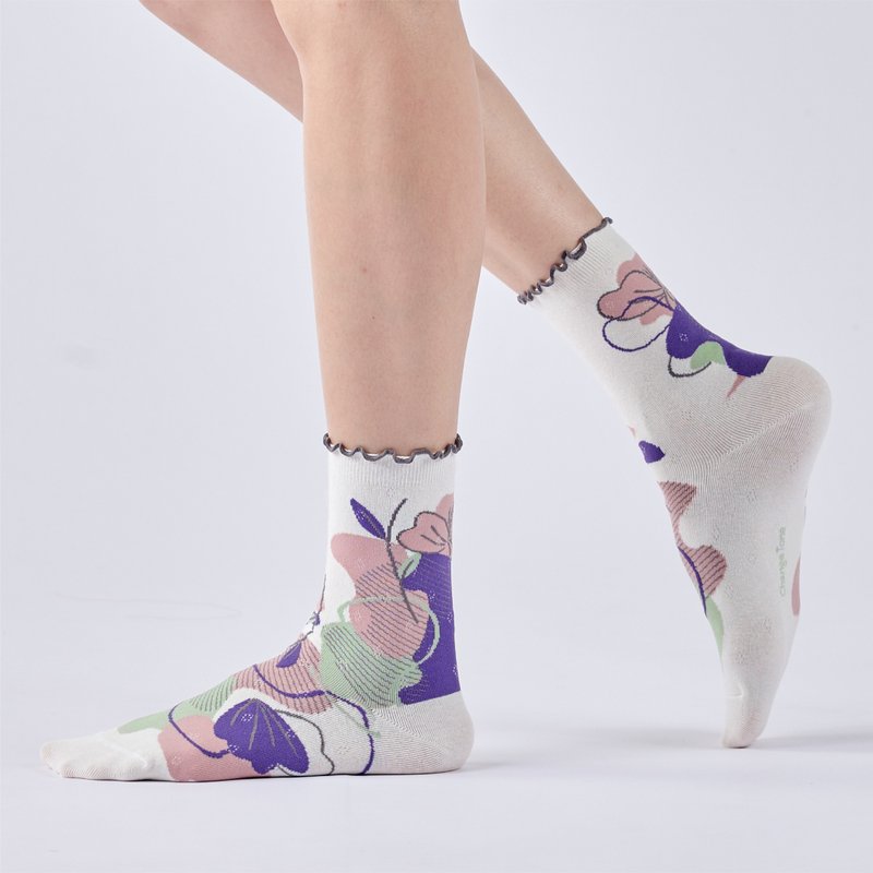 温室花朵 中筒袜 - 白(M) - 袜子 - 棉．麻 白色