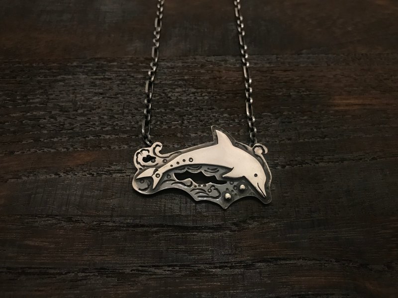 天生的乐天派海豚银项链 - 项链 - 银 蓝色