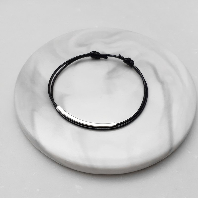 蜡线手环 s925纯银 方形弯管 素色简约 蜡绳细线 - 手链/手环 - 其他材质 黑色