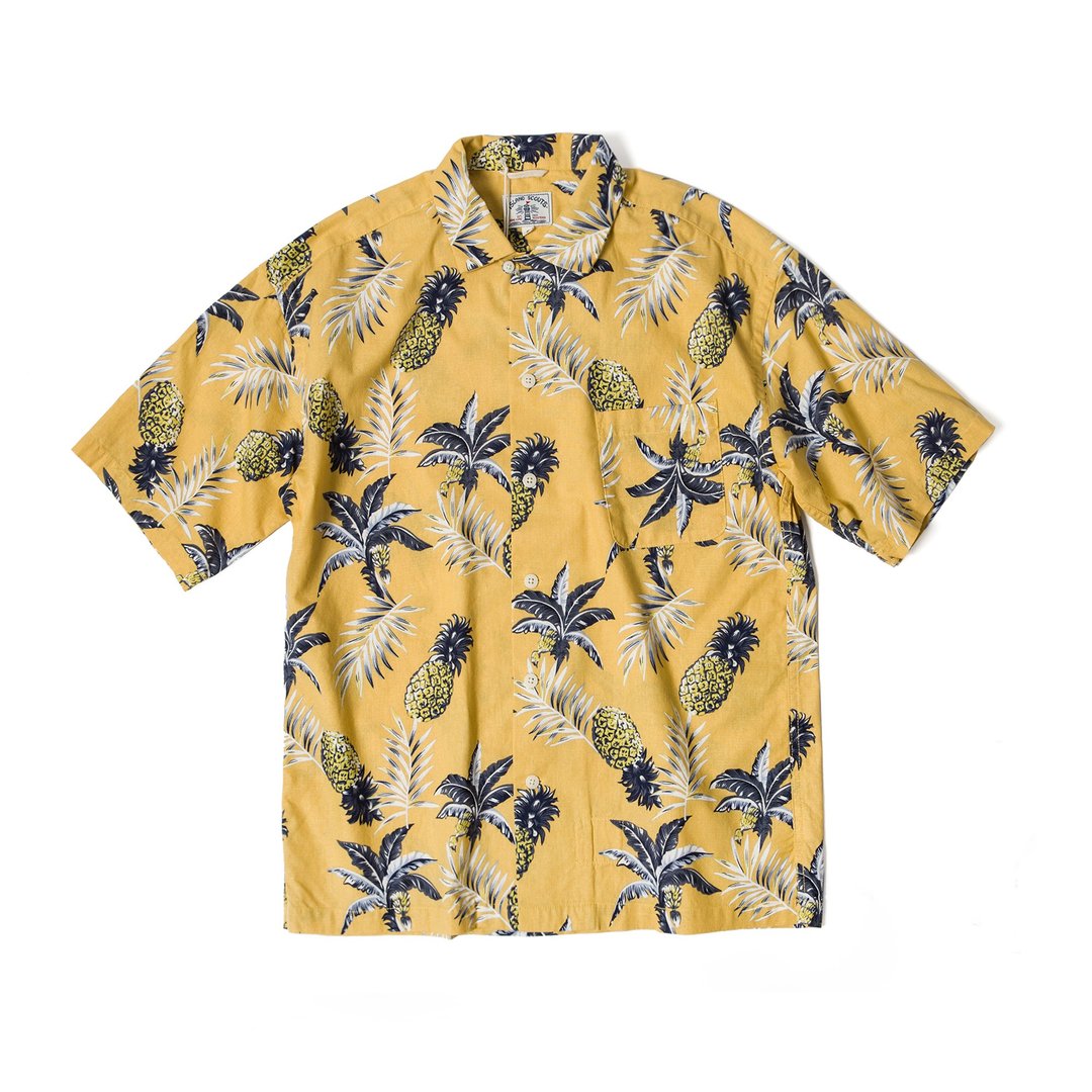 ISLAND SCOUTS 全棉复古夏威夷衬衫 - 黄色凤梨印花 - 男装衬衫 - 棉 黄色
