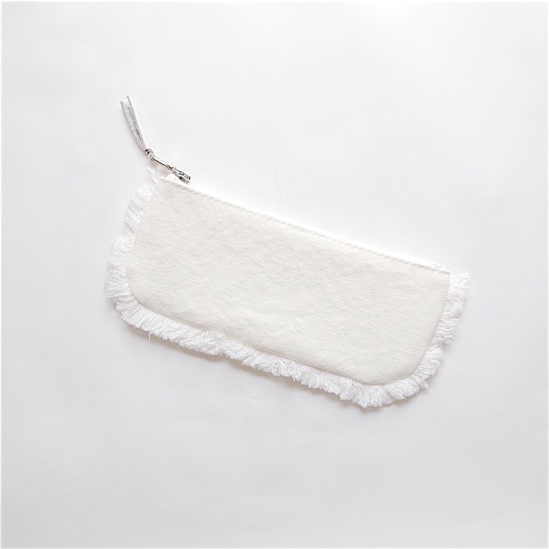 MOF Kurashiki canvas fringe pen case Pure white - 铅笔盒/笔袋 - 棉 白色