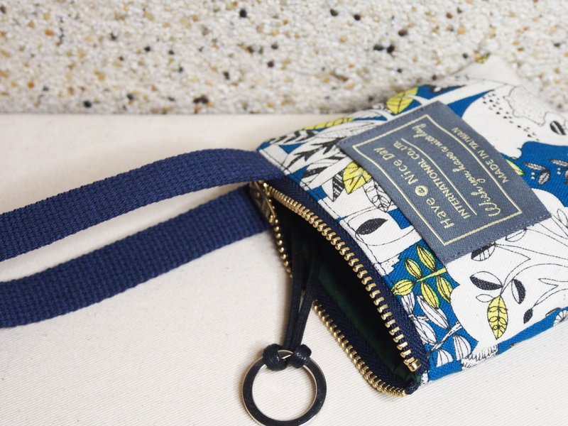 Have A Nice Day【随心带走】 提把钥匙零钱包-青蓝动物派对 - 零钱包 - 棉．麻 蓝色