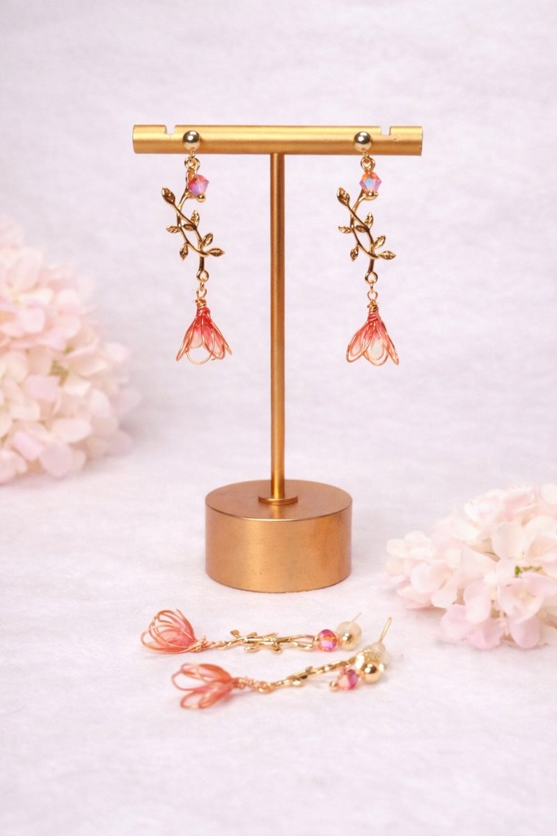 春日物语水晶树脂饰品耳针耳夹 - 耳环/耳夹 - 树脂 粉红色