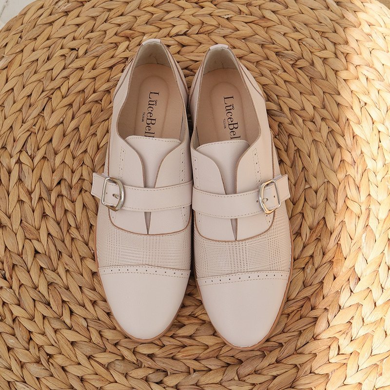 【空白键】格纹牛津鞋-裸粉 - 女款休闲鞋 - 真皮 粉红色