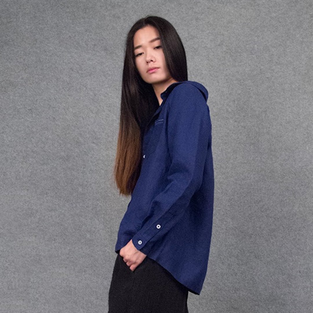 蓝色汉麻休闲女衬衫 - 女装衬衫 - 棉 蓝色