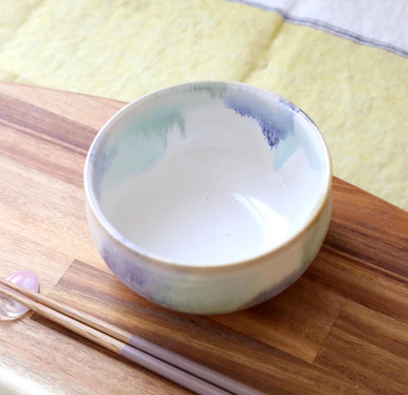 冷蓝绿纹圆碗，白釉 - 碗 - 陶 蓝色