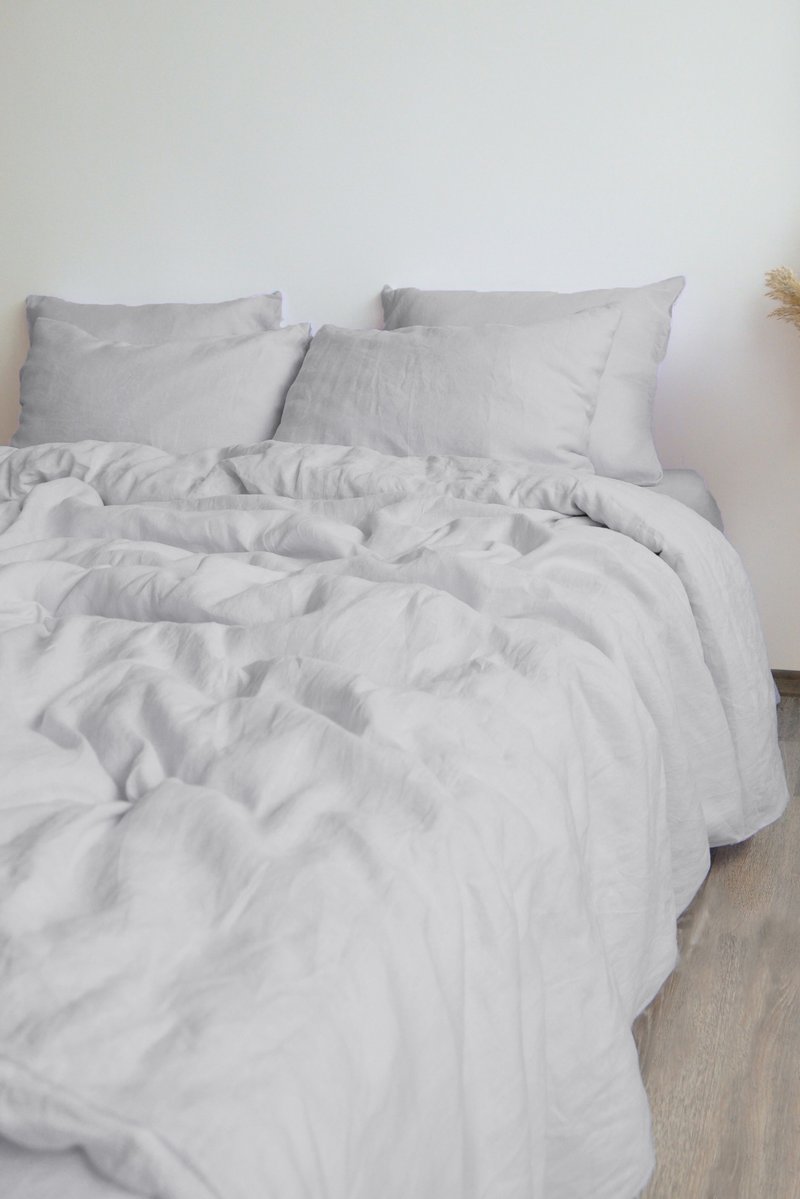 Light gray linen pillowcase / Gray pillow cover / Euro, American, Taiwan size - 寝具 - 亚麻 灰色