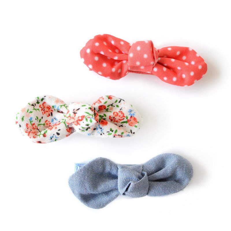 美国 Joli Sophie 扭转蝴蝶结发夹3入  点点丹宁碎花 JSHC3DDF0 - 围嘴/口水巾 - 棉．麻 