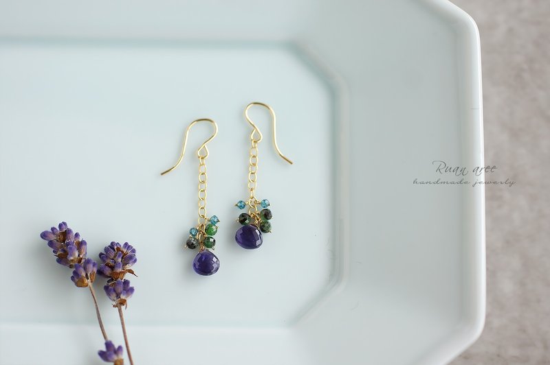 14kgf-iolite marron earrings - 耳环/耳夹 - 半宝石 蓝色