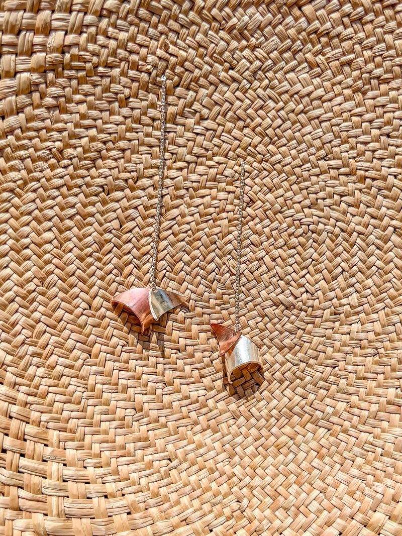 【定制化礼物】纯银 红铜 几何耳线 - 耳环/耳夹 - 纯银 银色