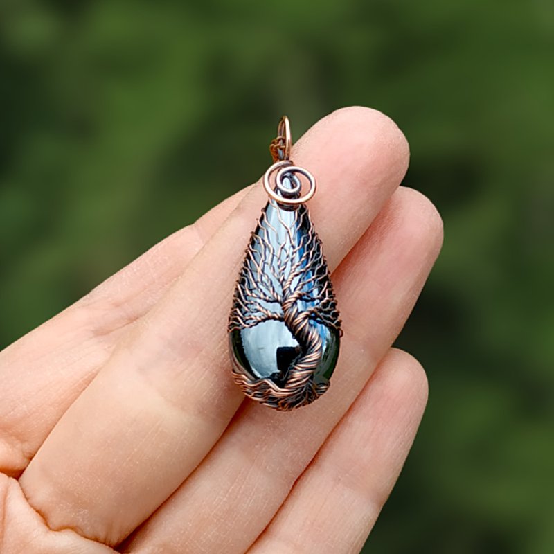 保护护身符吊坠，民族赤铁矿生命之树护身符项链 - 项链 - 其他金属 银色