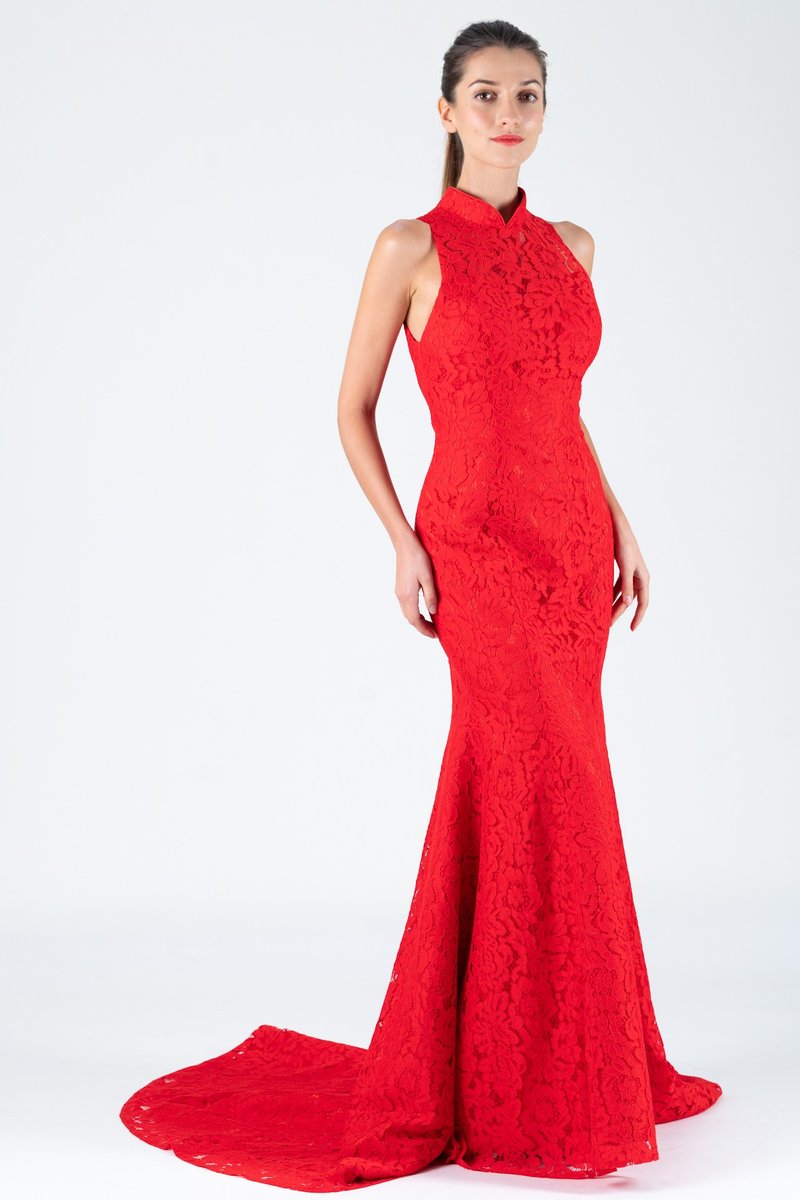 入膊露背鱼尾改良婚纱旗袍 | 晚装礼服 | 量身定做 - 旗袍 - 其他材质 红色