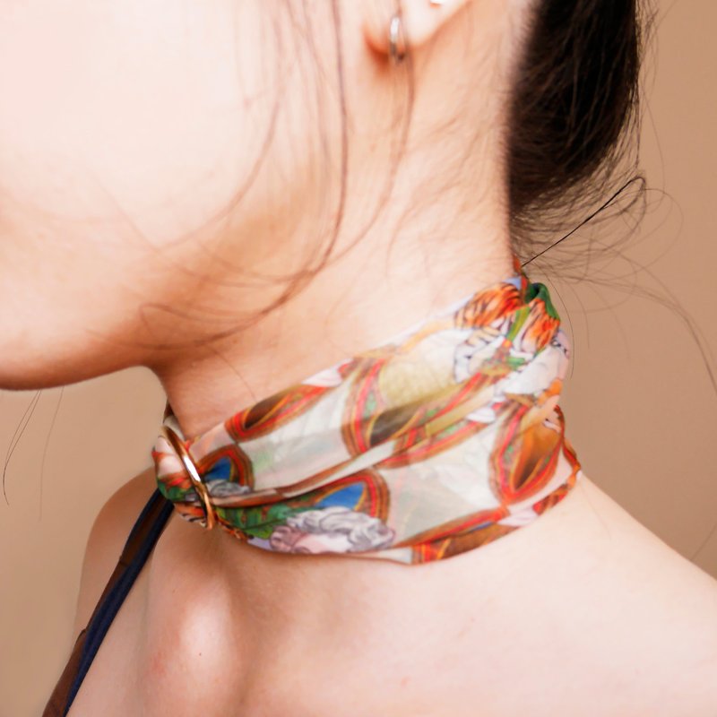 石膏像与温柔虎 - 雪纺丝巾 - 丝巾 - 聚酯纤维 咖啡色