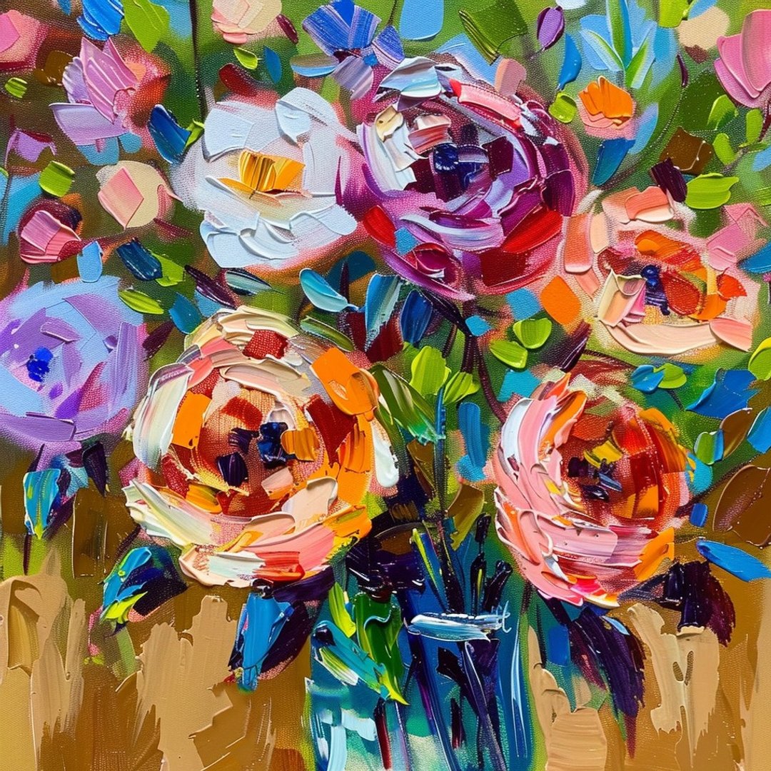 玫瑰花厚涂油画花卉艺术品 ArtSenya 出品 - 墙贴/壁贴 - 其他材质 多色
