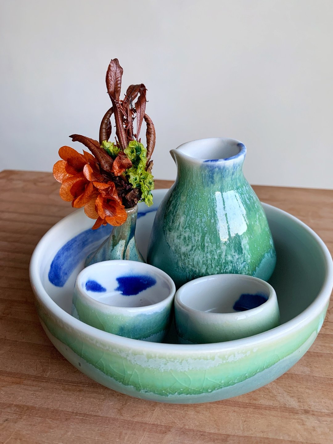 抹茶绿迷你清酒壶组/抹茶绿/茶海/茶盘 - 茶具/茶杯 - 陶 绿色