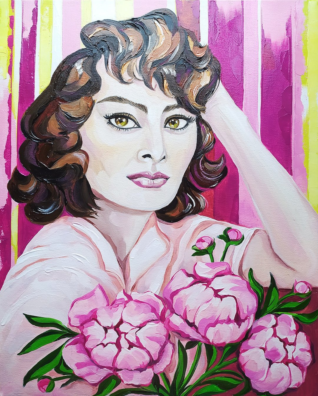 Portrait of Sophia Loren Spring in Italy oil painting Female portrait cinema art - 墙贴/壁贴 - 其他材质 粉红色