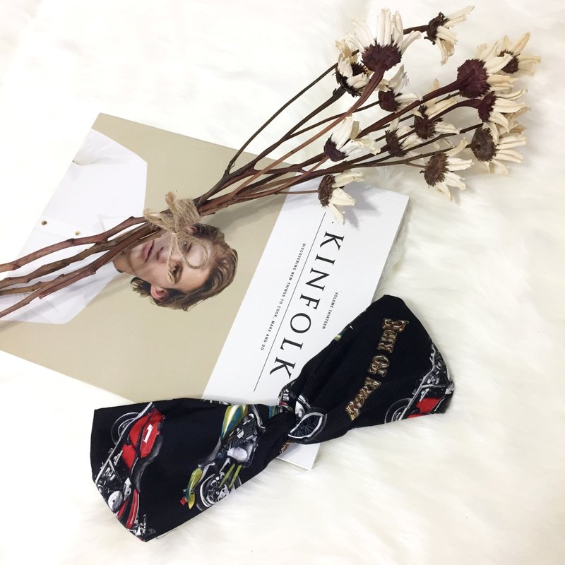 西部假期 / 黑 / 宽版 松紧手工发带 - 发带/发箍 - 棉．麻 