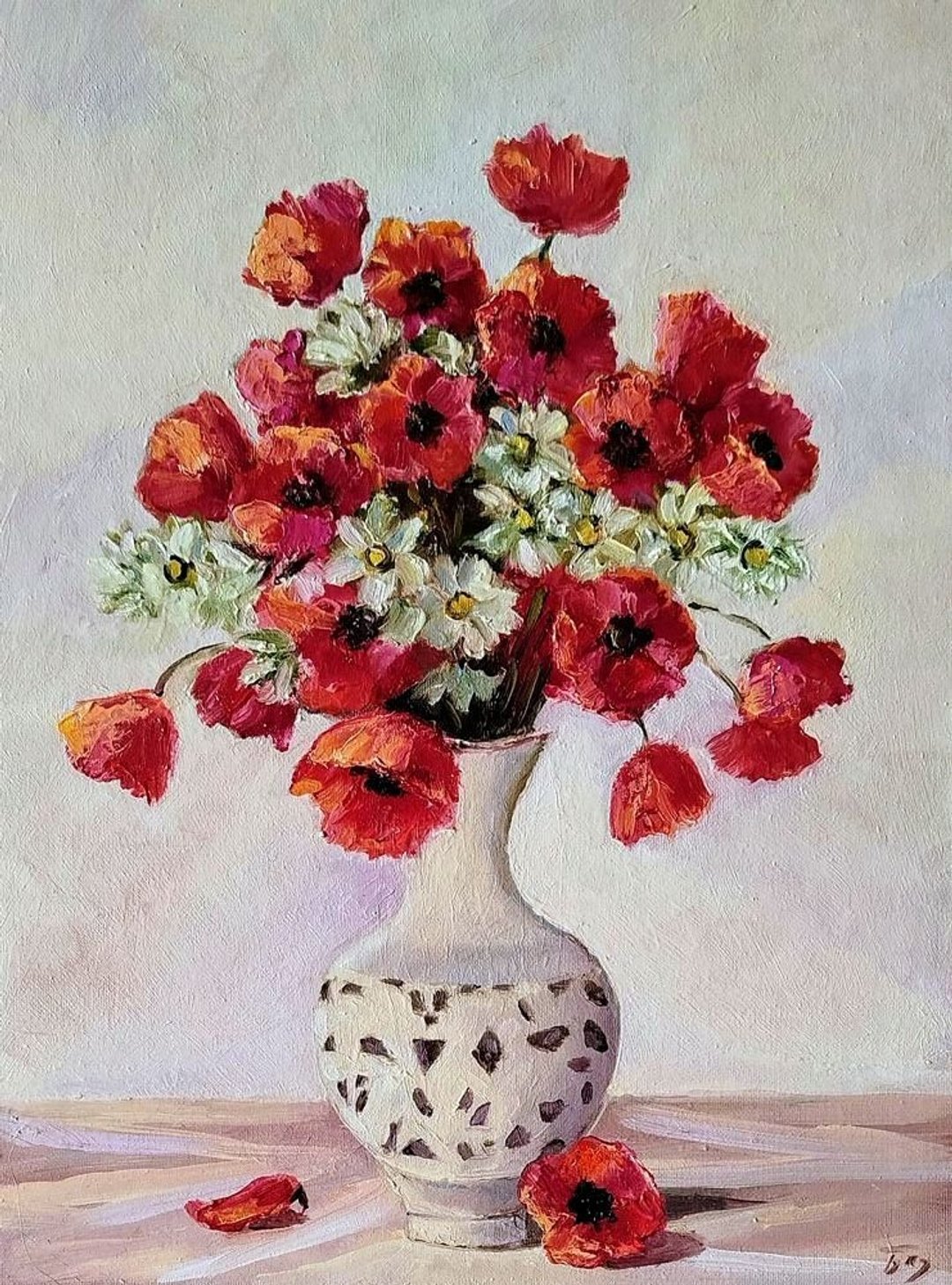 红色罂粟花布面油画 - 原创花卉艺术 - 花卉油画 - 海报/装饰画/版画 - 其他材质 红色