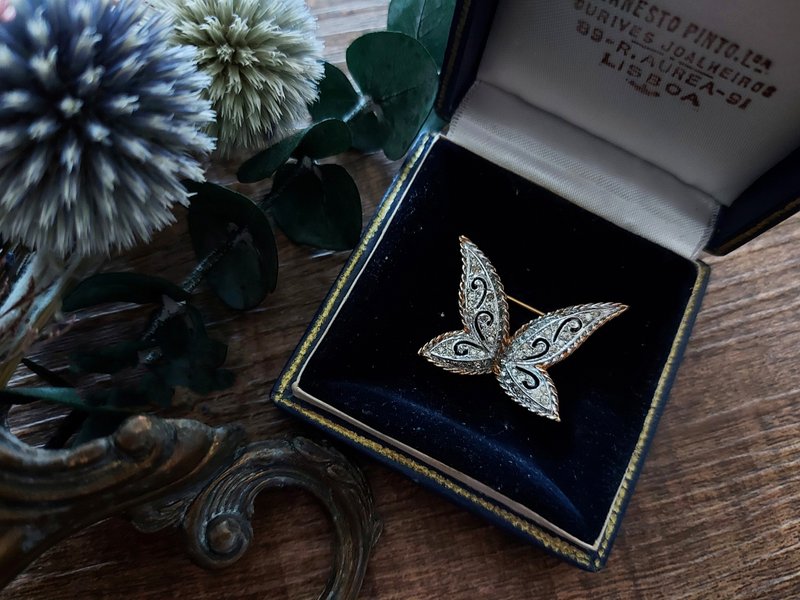 现货在台-Panetta扭丝金边银蝶胸针【美国老件珠宝】 - 胸针 - 其他材质 金色