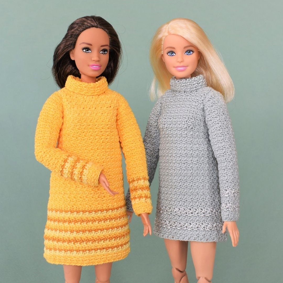 Crochet doll dress sweater pattern pdf, Barbie clothes pattern digital download - 编织/刺绣/羊毛毡/裁缝 - 棉 黄色