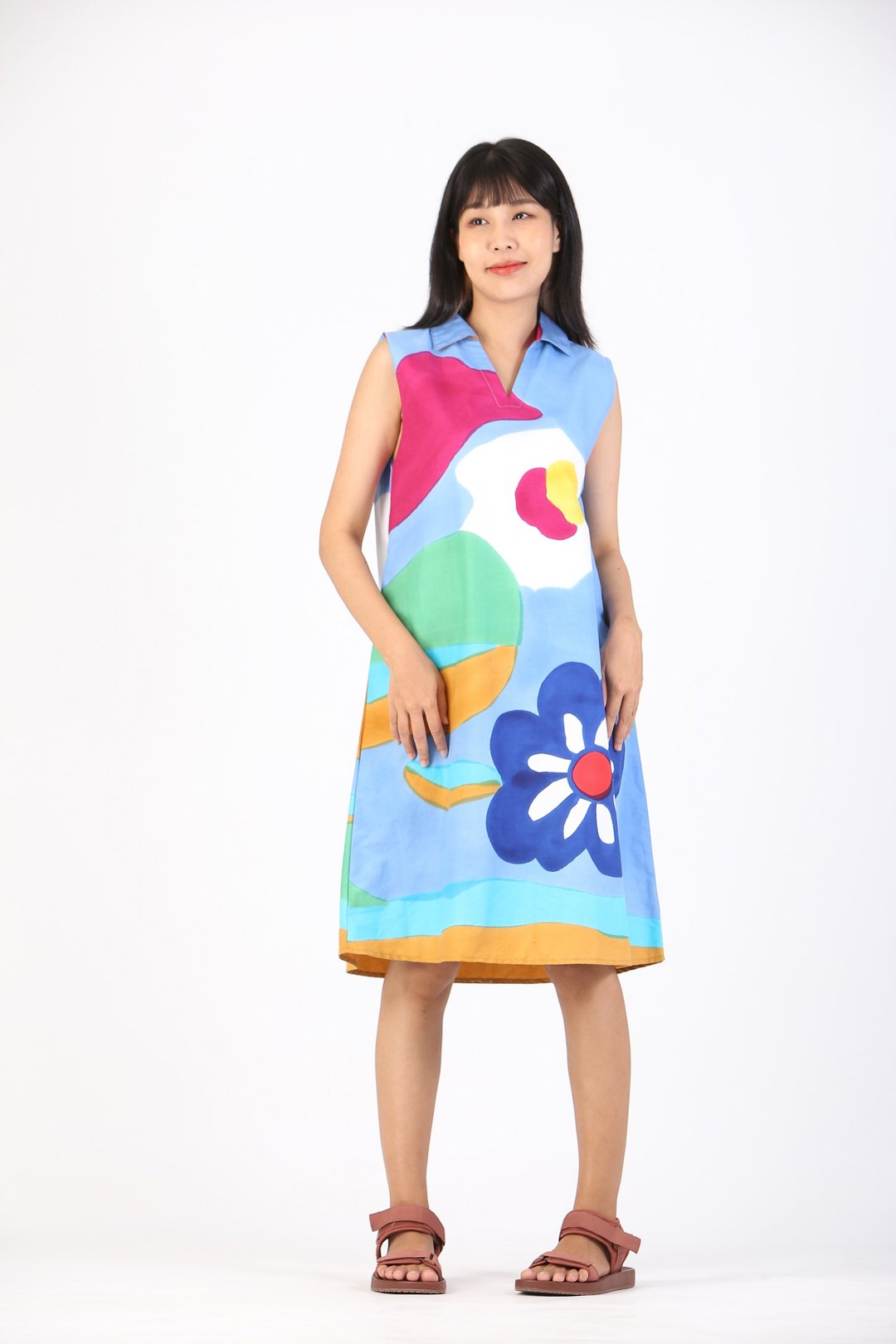 Short Dress Cotton Rayon Hand Paint For Summer Beach Vacatio - 洋装/连衣裙 - 棉．麻 粉红色
