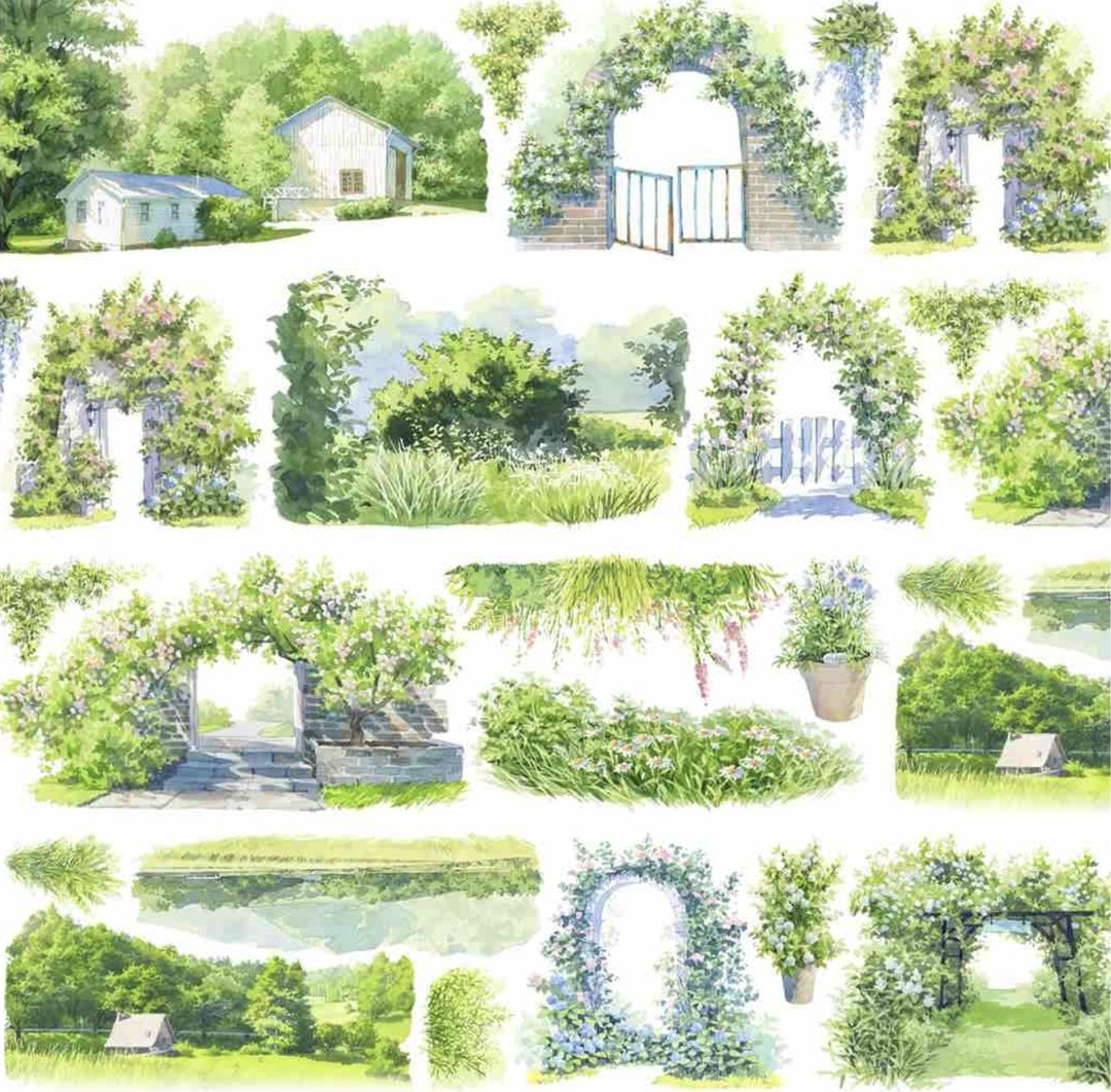 鏡花門 野遊び篇 水彩畫造景 PET 和紙膠帶 台灣製 10米卷 - 纸胶带 - 其他材质 绿色