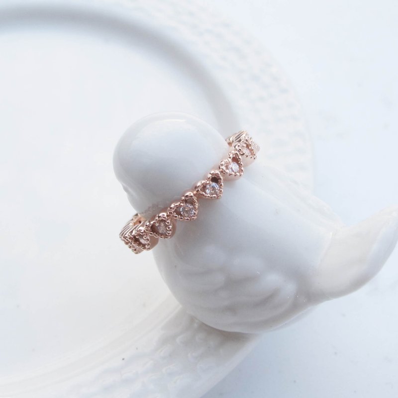 【美钻银饰】华丽爱心 |锆石 925纯银玫瑰金戒指 尾戒| 大员囡仔 - 戒指 - 玫瑰金 金色