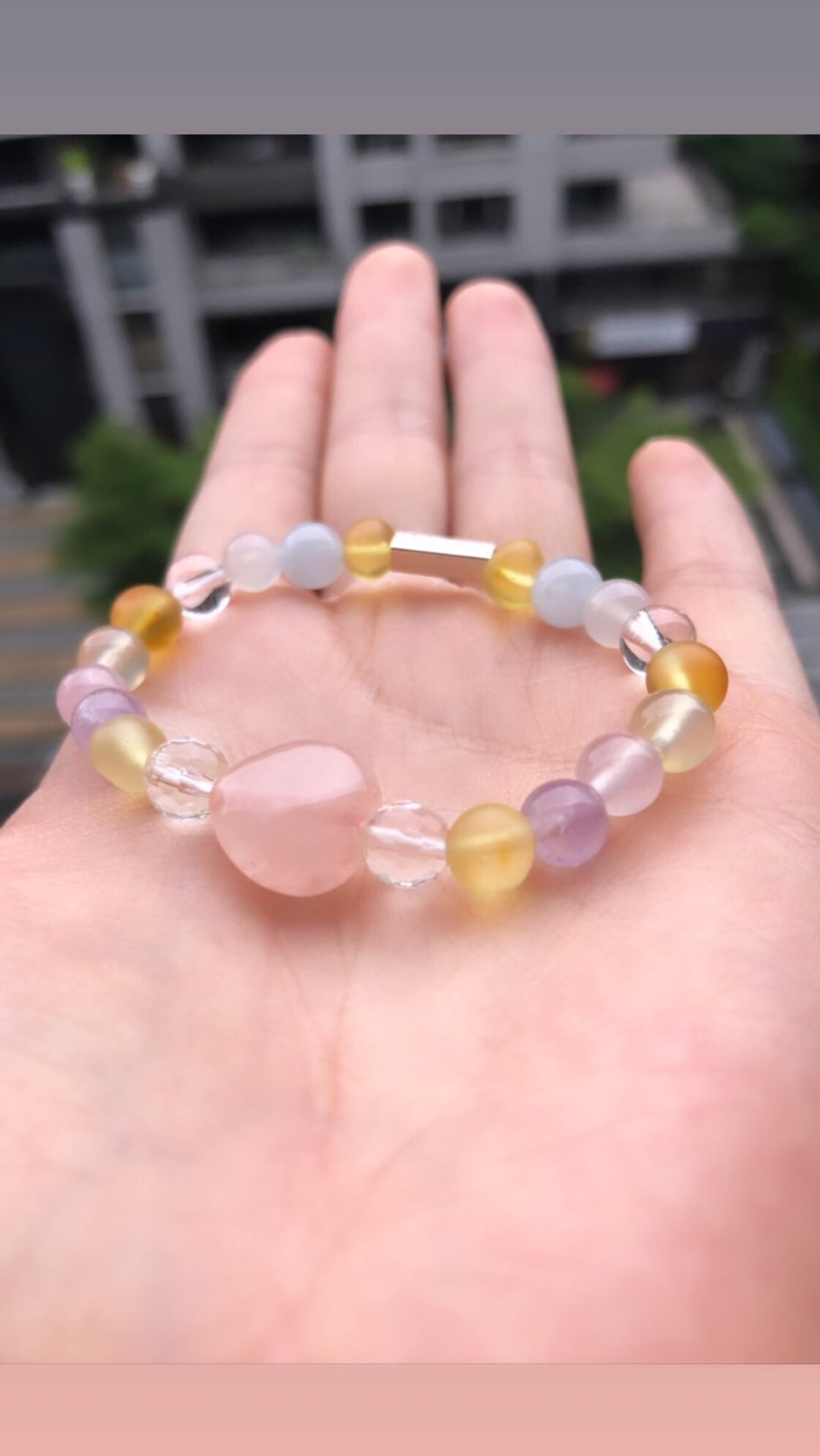 琥珀手链 爱心型粉晶 - 手链/手环 - 水晶 粉红色