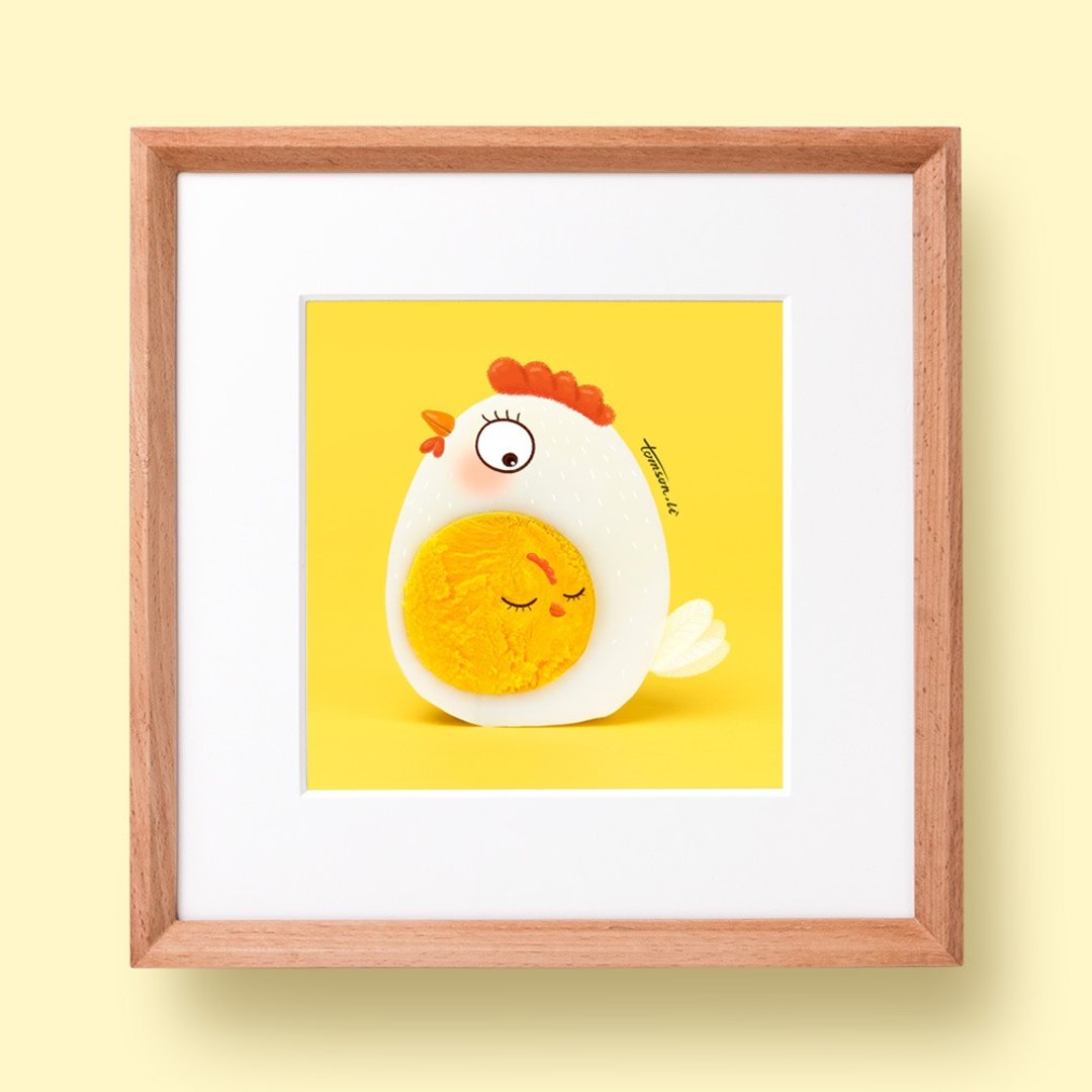 鸡蛋崽 | 原创插画 孕育新生命 创意装饰画 榫卯画框 挂墙摆台 - 海报/装饰画/版画 - 木头 