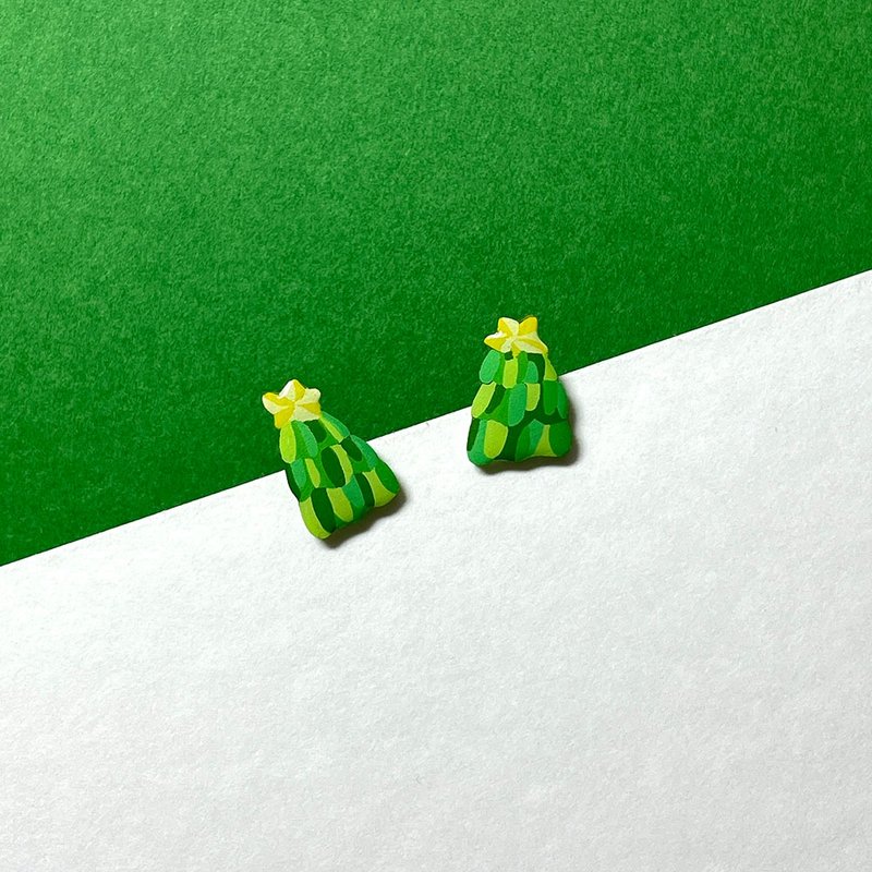 圣诞饰品 希望Tree 手绘 手作 耳环 - 耳环/耳夹 - 塑料 绿色