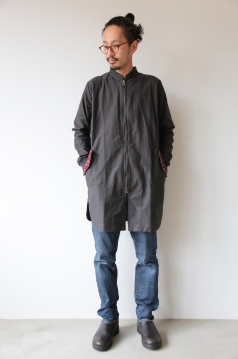 Omake Original / Remake Long jacket / (gray/green ) - 男装外套 - 棉．麻 灰色