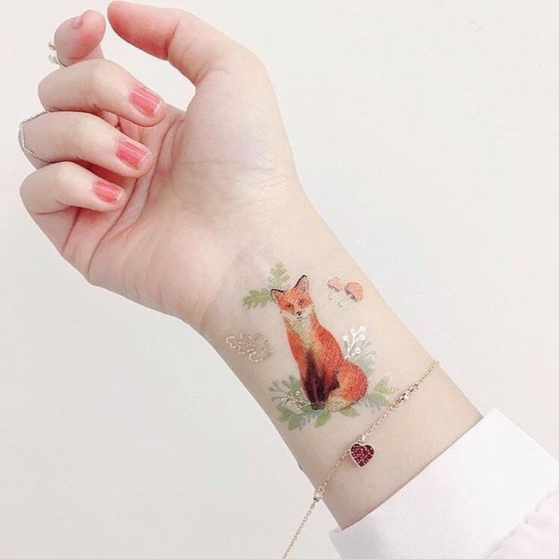狐狸先生-2入紋身貼紙 原創手繪設計 - 纹身贴 - 纸 绿色