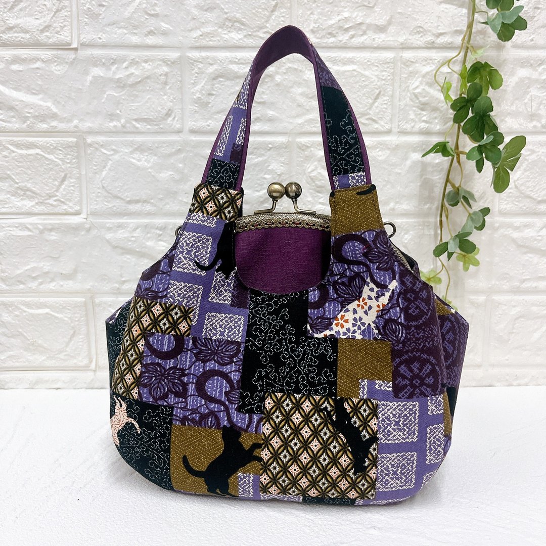 猫咪剪影.神秘紫 - 背心口金手提包可斜背 - 手提包/手提袋 - 棉 紫色