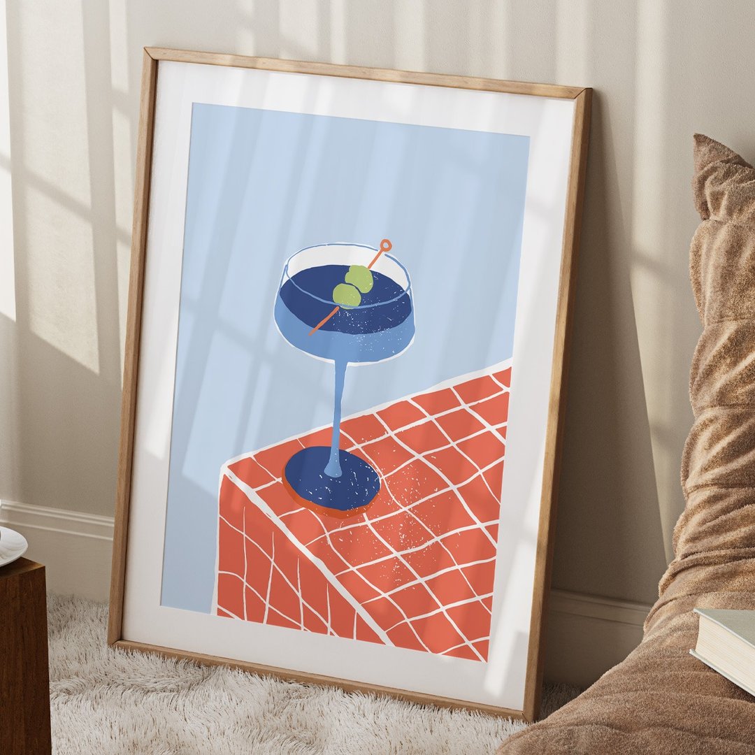 Cocktail Party No.4 - 蓝色马丁尼鸡尾酒挂画海报 - 电子手绘真人画像/绘画/插画 - 其他材质 