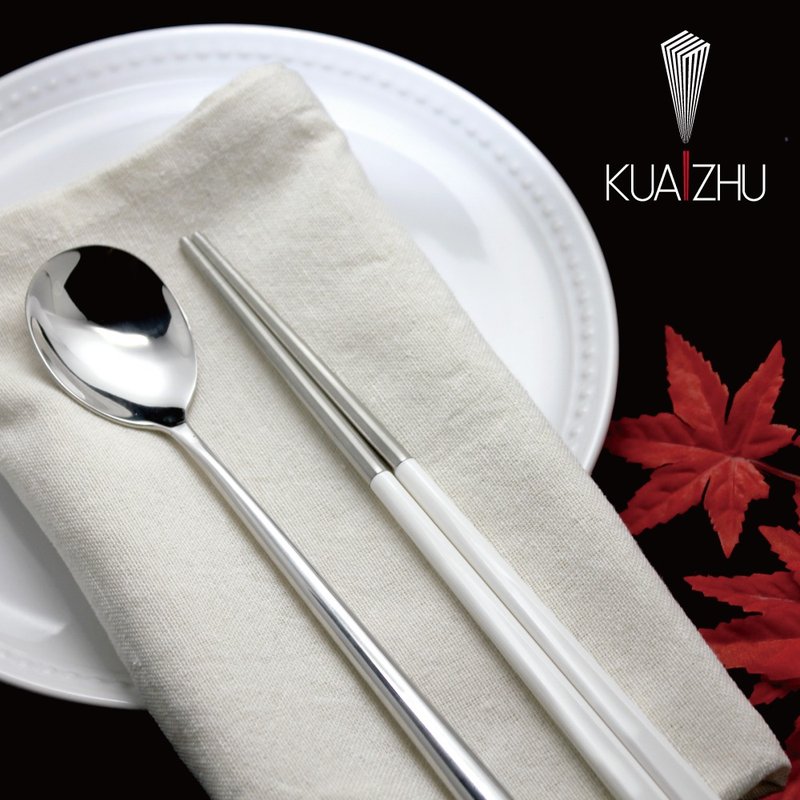 不锈钢四角嵌合筷匙餐具组 纯净白(附加餐具袋) - 筷子/筷架 - 不锈钢 白色