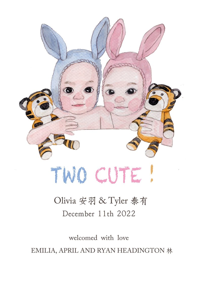 定制化水彩手绘弥月卡 - 满月礼盒 - 纸 