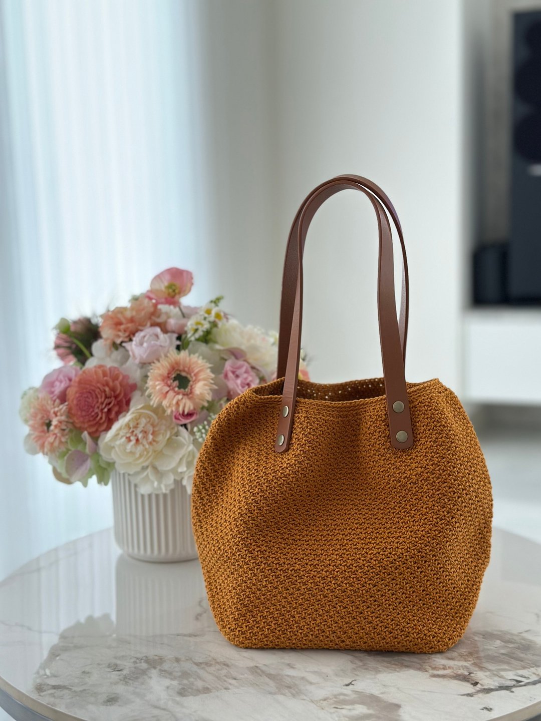日系斜纹编织包-南瓜橘 - 手提包/手提袋 - 棉 