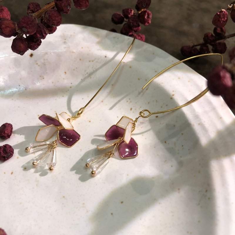 白红花瓣鱼钩耳环/可改耳夹 - 耳环/耳夹 - 铜/黄铜 白色