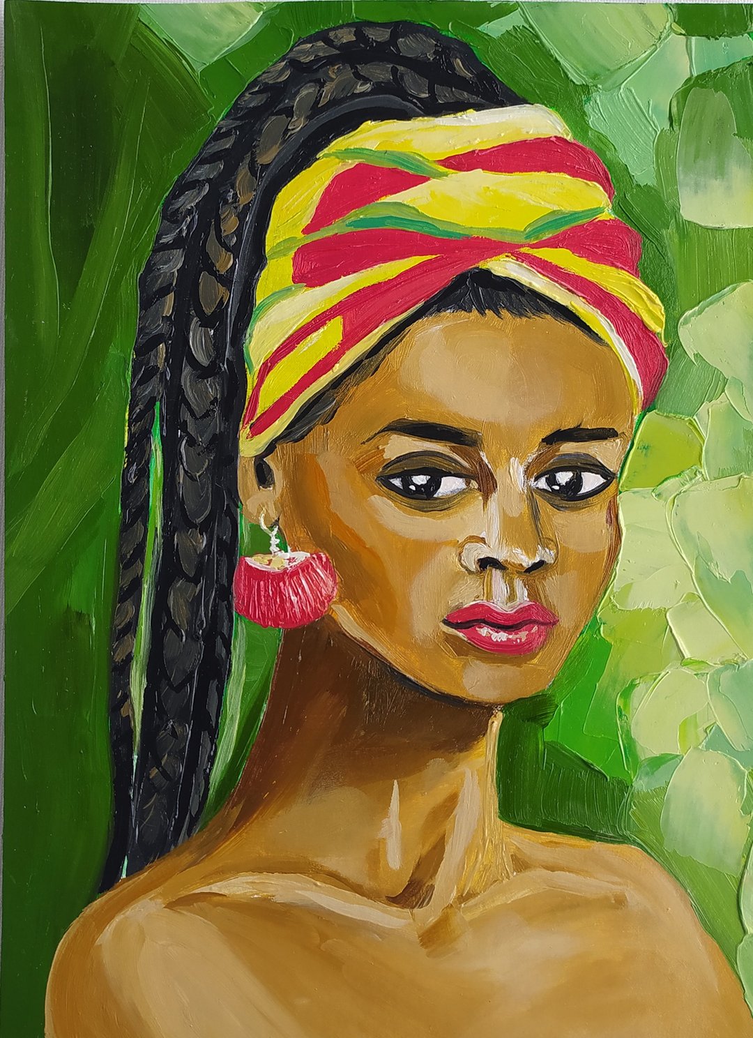 Portrait of an African woman oil painting original art artwork african woman art - 墙贴/壁贴 - 其他材质 绿色
