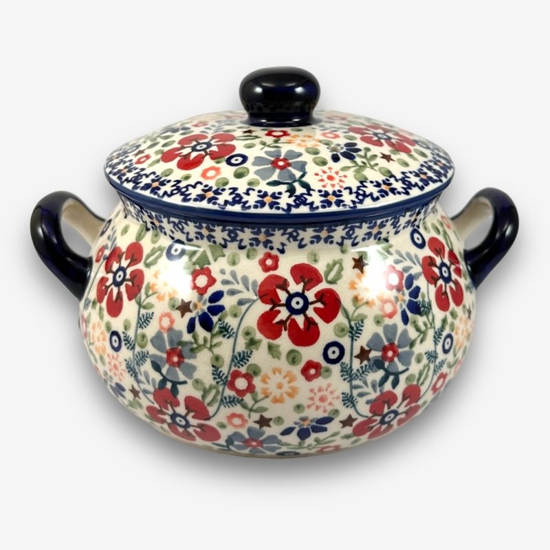 波兰手绘手工陶-汤锅 20cm 碎花裙系列 设计师款 - 盘子/餐盘/盘架 - 陶 多色