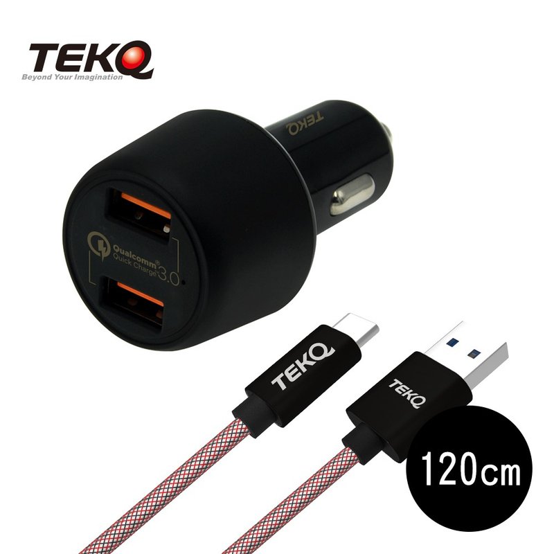 【TEKQ】2孔 36W USB QC 车充+TEKQ USB-C to USB传输充电线120cm - 充电宝/传输线 - 其他材质 黑色