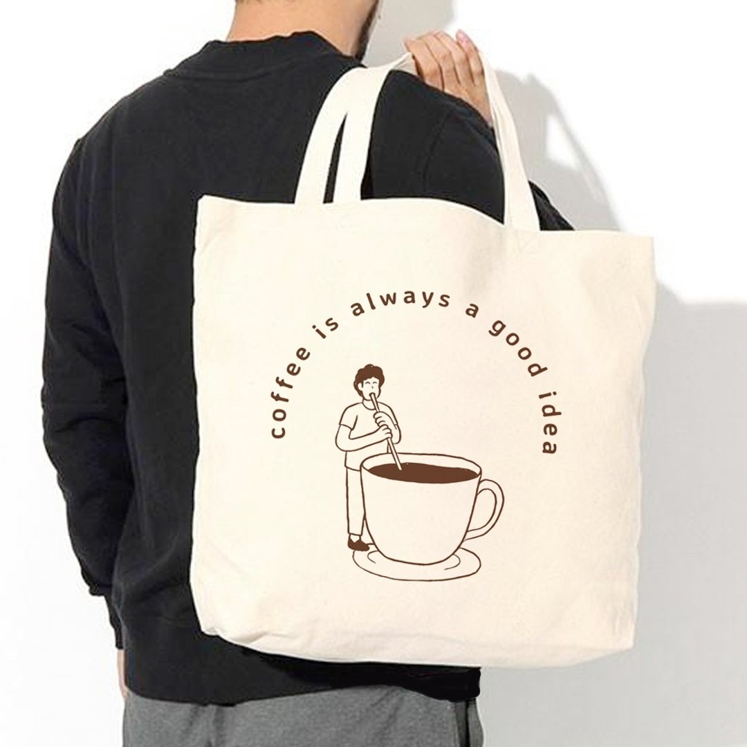 coffee good idea 帆布环保大购物袋 米白 帆布袋 咖啡疯设祭礼物 - 侧背包/斜挎包 - 其他材质 白色