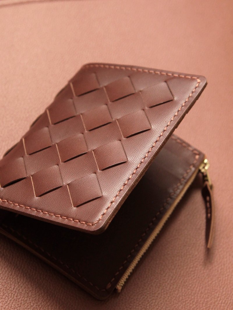 皮革diy材料包/完成品 大编织竖款拉链袋钱包 编织银包 定制刻字 - 皮件 - 真皮 