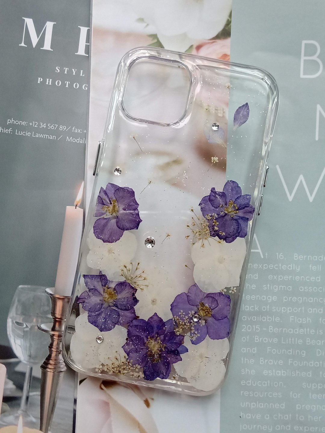 手作押花手机保护壳| iPhone 13 | 浪漫紫 - 手机壳/手机套 - 塑料 紫色