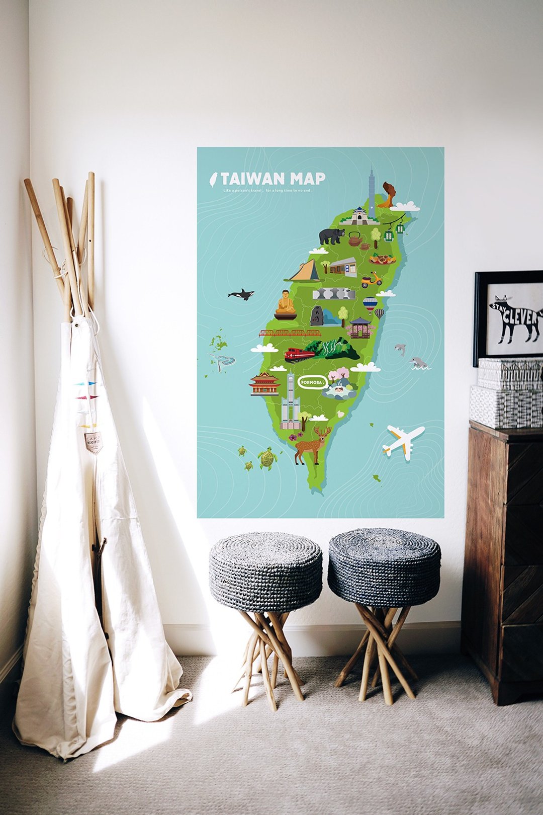 【轻松壁贴】儿童台湾地图 - 无痕/居家装饰 - 墙贴/壁贴 - 聚酯纤维 