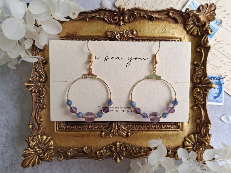 i sea you－南欧薰衣草－紫水晶、海蓝宝 - 耳环/耳夹 - 半宝石 
